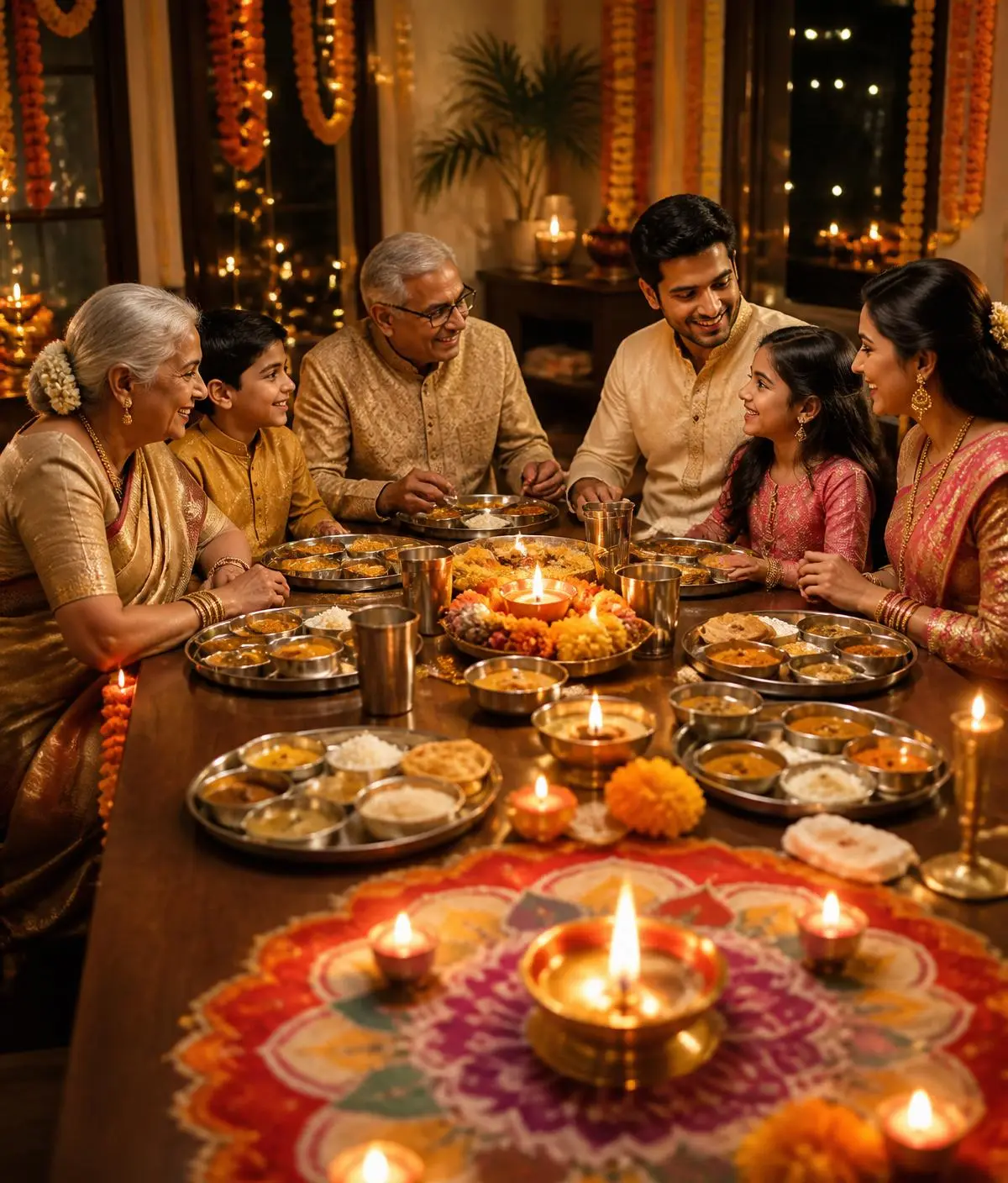 Indian family Diwali celebration dinner