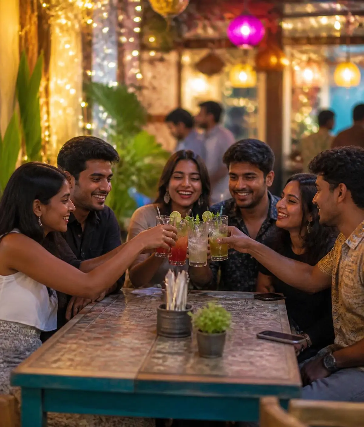 Indian friends reuniting at a cafe