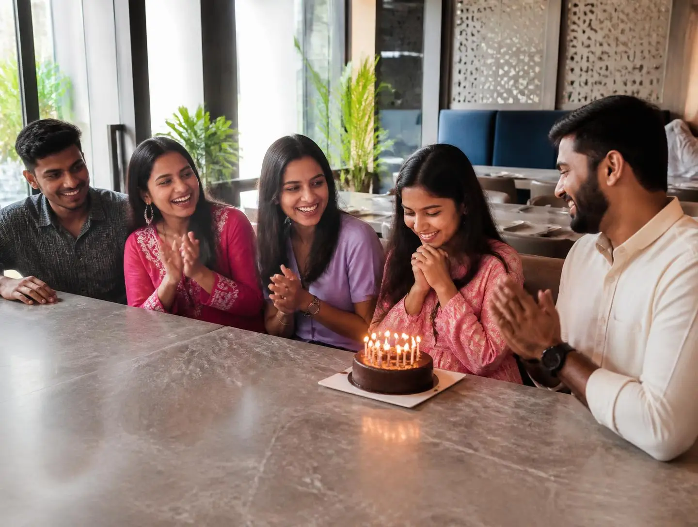 Birthday celebration at a restaurant