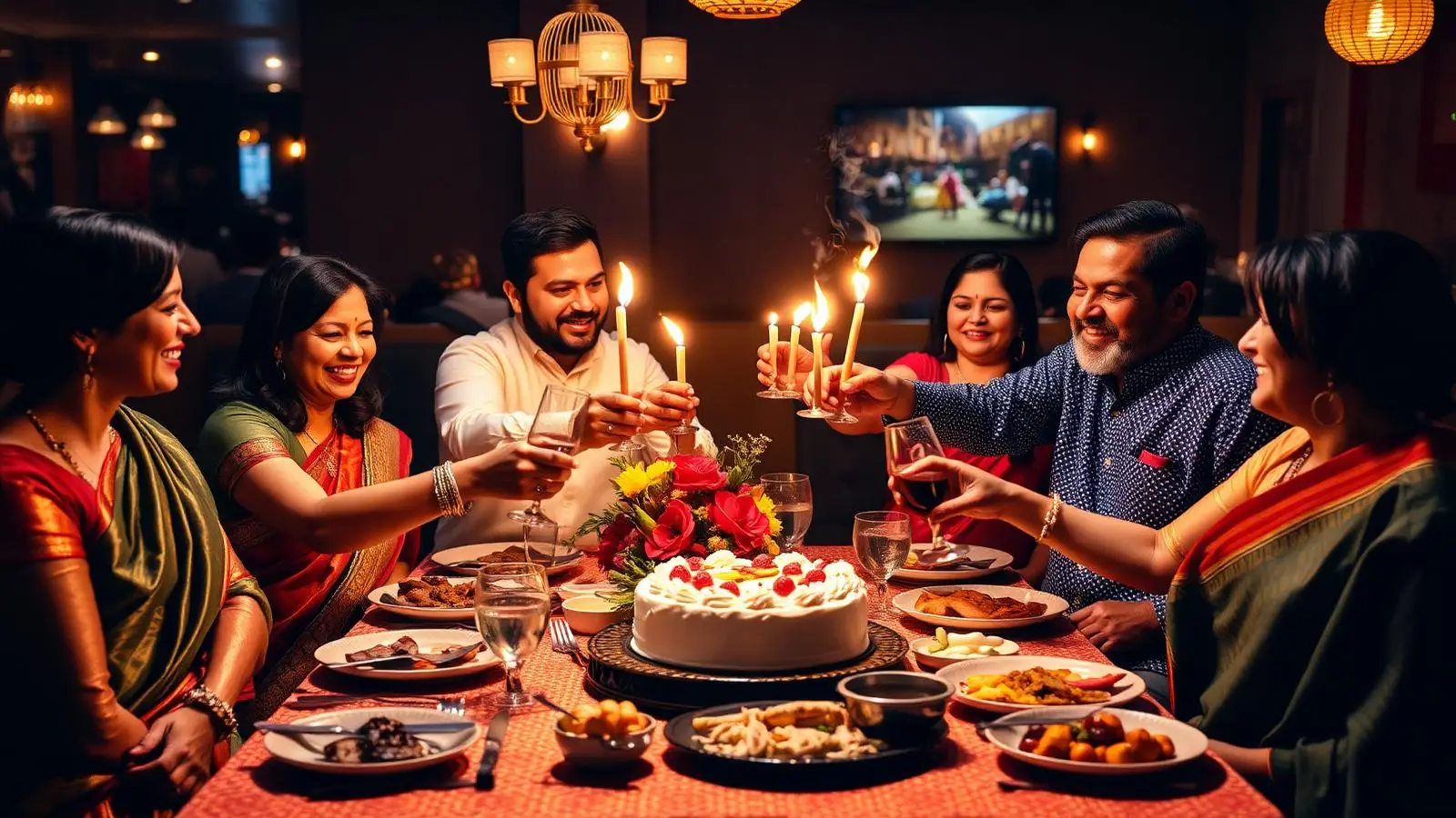 Family celebrating around great food
