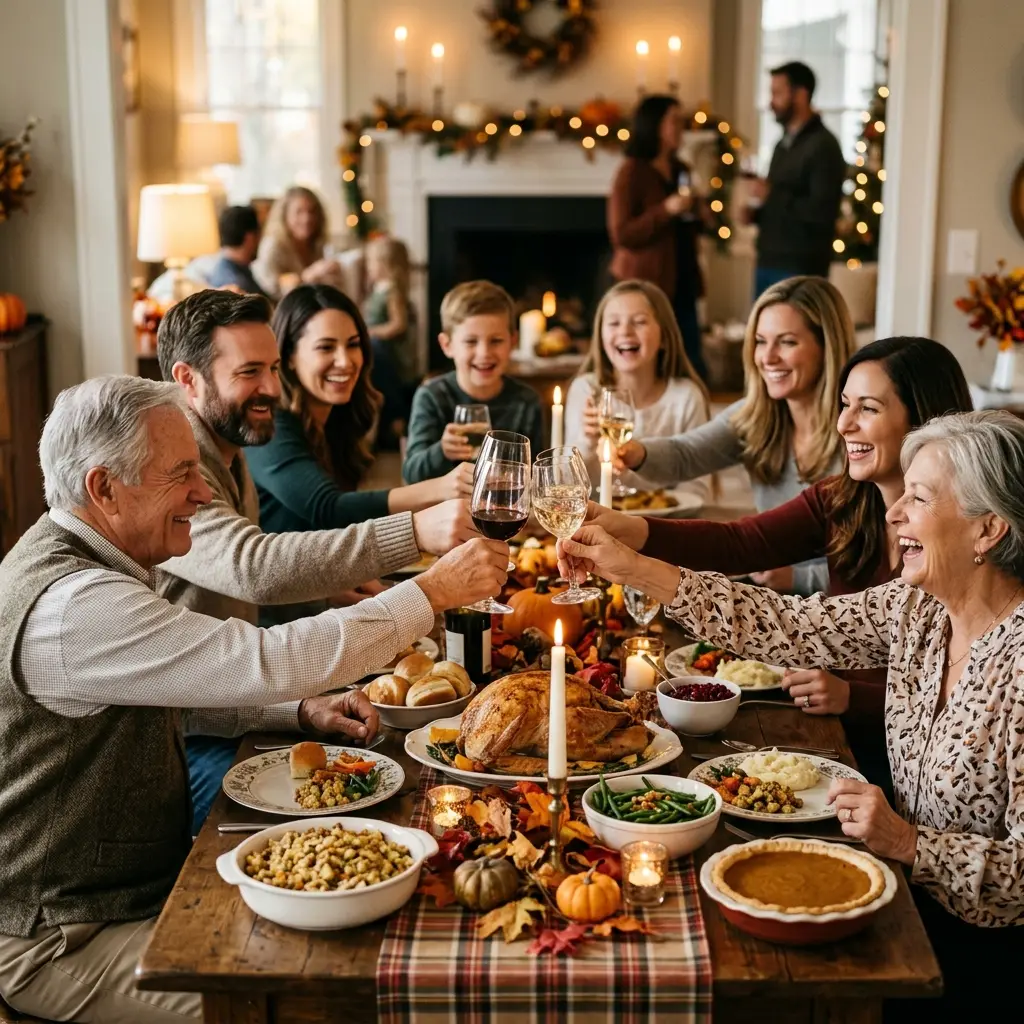 An American family Thanksgiving celebration dinner