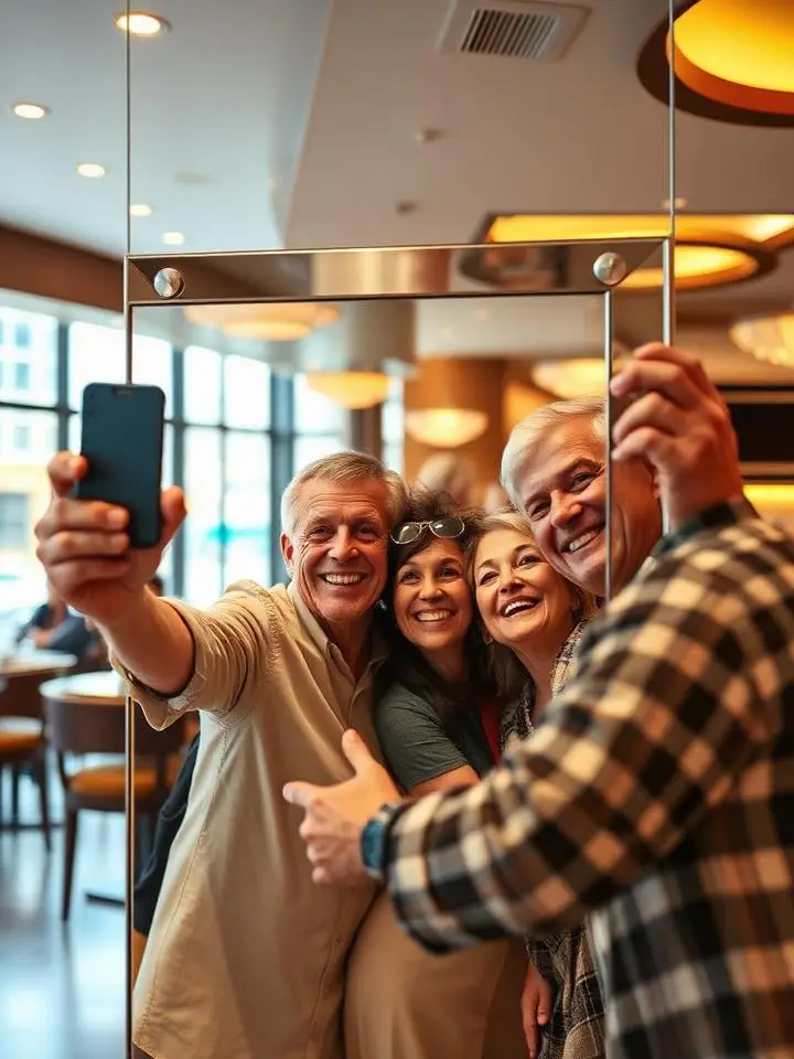 Family selfie at an amealio-branded memory mirror