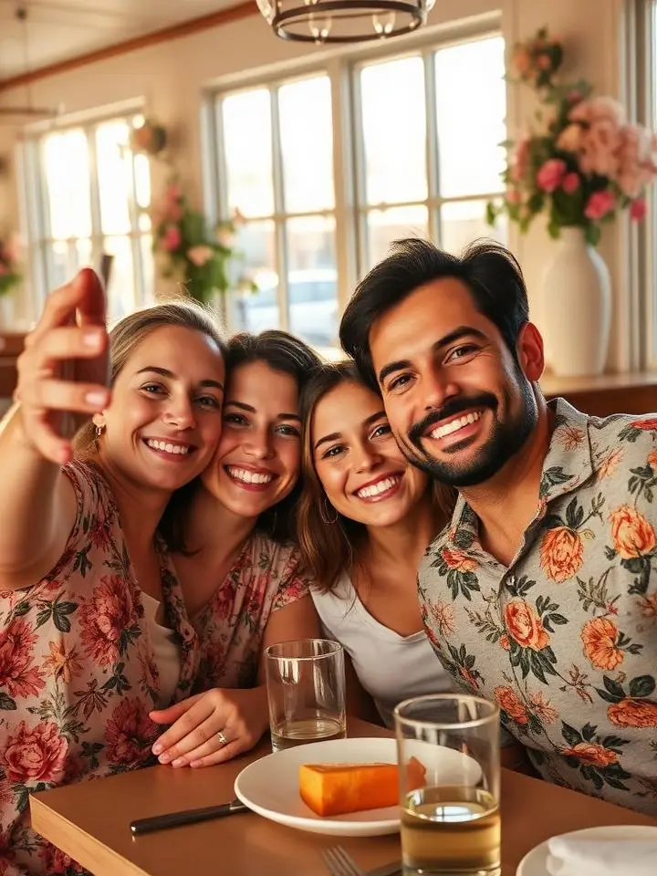 Family selfie with floral decor